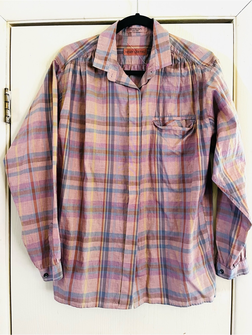 VTG 70s Prairie Peasant Cottagecore Gathered Yoke Boho Plaid Cotton Folk Blouse
